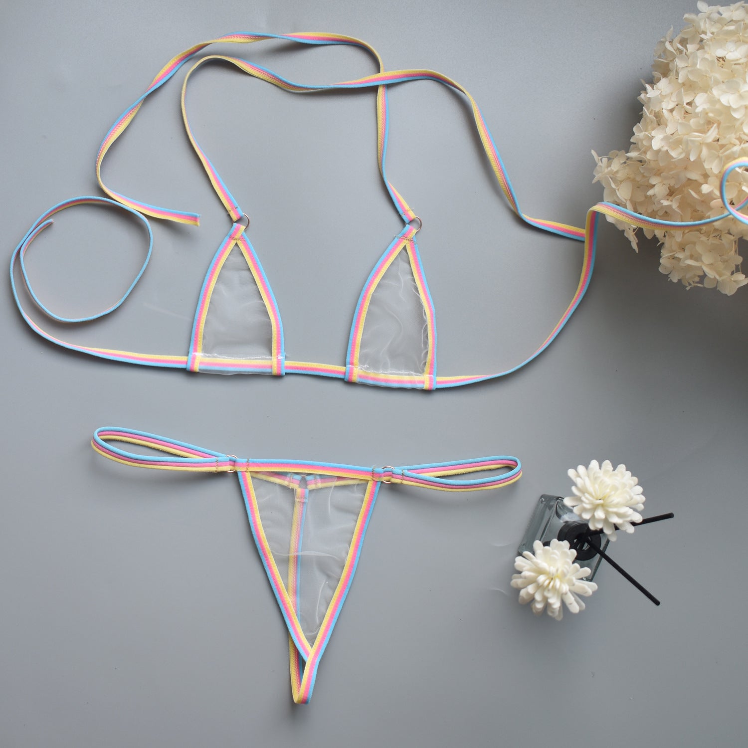 Image of Simple Intimate Date Super Mini Three-Point Brazilian T-Shaped Hot U-Shaped Sling Erotic Bra Set